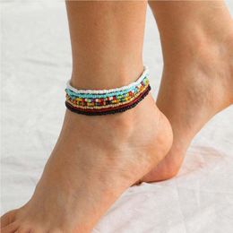 Anklets 7 Pieces Boho Beads Multilayered Colourful Women Ankle Bracelets Elastic Foot Hand Chain Jewellery Decoration