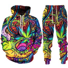 Men's Tracksuits Colorful Trippy Weeds 3D Printed HoodiePantsSuit Men Women Casual Pullover Sweatshirt Set Harajuku Couple Sportswear Tracksuit 230509