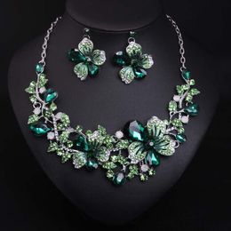 Flower Necklace Earring Set Crystal Gem Jewellery Dress Bridal Party Girl Accessories