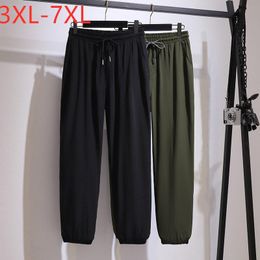 Pants New 2022 Ladies Summer Plus Size Jogger Pants For Women Large Loose Black Army green Belt Trousers 3XL 4XL 5XL 6XL 7XL