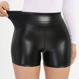 Womens Shorts Sexy Black PU Leather Shorts Skinny Elastic High Waist Short Pants Women Clothing Faux Leather Goth Leggings Summer 230509