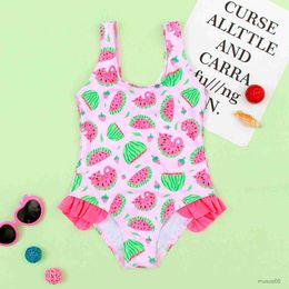 Two-Pieces Bathing Suit Summer Toddler Girls Cartoon Print Ruffles Piece Swimwear Beach Onesie Swimsuit Bikini Swimsuit