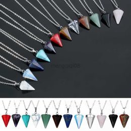 Pendant Necklaces 1pc Healing Pendulum for Divination Pink Quartz Pendulums Biolocation Natural Gem Stone Chain Men Reiki Crystal Necklace Y23