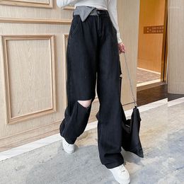 Women's Jeans Ripped Women Black High Waist Vintage Harajuku Straight Wide Leg Denim Pants Long Korean Fashion Female Joggers Trousers
