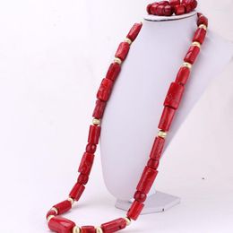 Necklace Earrings Set 4ujewelry 45 Inches 13-22mm Red / Wine Nature Coral Beads For Nigerian Wedding Men Jewellery 2023