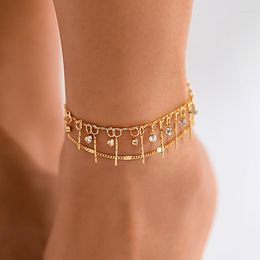Anklets Gold Colour Star Rhinestone Tassel Anklet For Women Summer Beach Accessories Foot Ankle Bracelet Boho Fahsion Jewellery