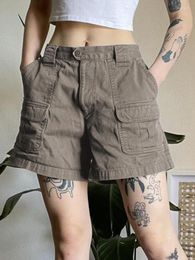 Women's Shorts Pockets Stitch Straight Leg Short Jean Pants Gray Casual Denim Summer For Women Vintage Y2K Streetwear Cargos