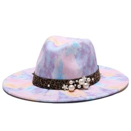 Wide Brim Hats 2023 Fedoras For Women Men Caps Tie Dye Winter With Gem Hat Panama Fascinator Multicolor Blue White Felted
