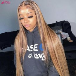 Lace Wigs 13x4 HD Frontal Wig Highlight Human Hair Straight Transparent Front 30 32 Inch Brazilian Remy Ombre Colored Lemoda