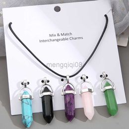 Pendant Necklaces Pack R Natural Stone Healing Necklace for Women Men PU Leather Crystal Quartz Hexagon Chakra Set Jewellery Y23