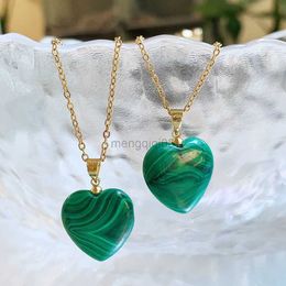 Pendant Necklaces Real Natural Malachite Stone Necklace Healing Green Heart Shaped Pendulum Charm Stainless Steel Chain Women Choker Y23