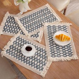 Table Mats 2pcs Cotton And Linen Woven Placemat With Tassel 30x50cm Rectangle Fabric Decor Heat Resistant Coffee Cup Bowl Mat Pads