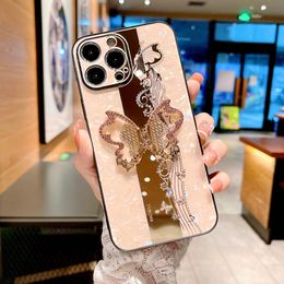 Luxury Cases Butterfly Bracket Phone Holder Case For iPhone 15 14 13 12 11 Pro Max XS Max XR X 7 8 plus Cute Mirror Cover Silicone Fundas