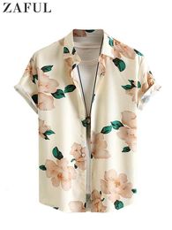 Men's Casual Shirts Shirt for Men Satin Floral Pattern Short Sleeves Blouses Stand Collar Silky Vacation Daily Streetwear Tops 230508