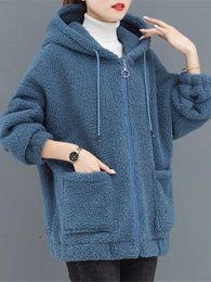 Jackets SVOKOR Winter Jackets For Women Sweater Coat Solid Lamb Wool Cardigan Hooded Zipper Warm Clothing Fashion Casual Korean Wear