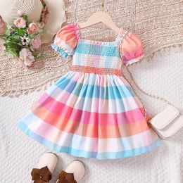 Girl Dresses Toddler Girls' Summer Bubble Sleeve Multi Colour Stripe Casual Dress Party 2 To Frocks For Girls Wedding Flower