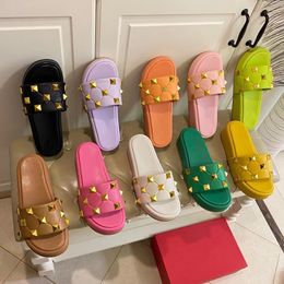 Famous designer sandals slipper shoe summer new jelly Colour series thick sole slippers 100% leather high-quality multi-color heel height 5.5cm women's sandals 35-40