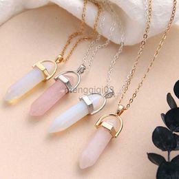 Pendant Necklaces Hot Sale Hexagonal Column Quartz s Fashion Natural Stone Bullet Pink Crystal Necklace For Women Jewellery Y23