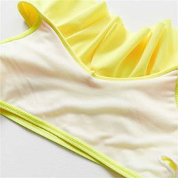 Children's swimwear New 2022 Girls Swimsuit 5-14Y Swimsuit Ruffle Style Two Piece Children's Swimwear Yellow Floral Swimsuit For Girl Bathing Suit P230509