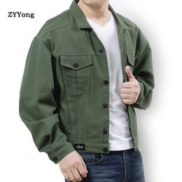 Men's Jackets Bomber Green Denim Jacket Men Black Jean Coats Cotton Turndown Collar Washed Loose Casual Fashion Spring Long Sleeve Clothing 230509