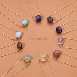 Pendant Necklaces Natural Faceted Cube Beads Neckalce Square R Mineral Stone Gold Colour Adjustable Chain for Women Men Y23