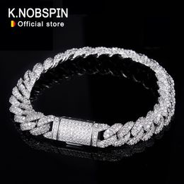 Chain KNOBSPIN All Cuban Hip Hop Bracelet for Men 6mm 8mm Full Diamond with GRA 925 Sterling Silver Teen Girls 230508