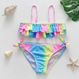 Children's swimwear 3 1414y teen girls swimsuit bikini set two pieces girls shower rainbow print children bath children beach wear swimsuit P230509