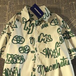 Women's Blouses Green Sticker Hip Hop Letters Graffiti Shirt Short Sleeve Summer Fashion Blouse Funny Hawaii Tops Men Women Loose Casual