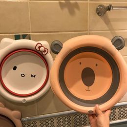 Basins Darling Family Cartoon Cat Portable Plastic Washbasin Newborn Baby Washing Foot Washing Butt Basin Child Mini Folding Basin Tub