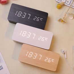 Desk Table Clocks Modern wooden Led intelligent alarm clock for bedrooms bedside tables square tables voice control desktop and room digital clocks 230508