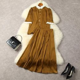 Work Dresses European And American Women's Clothes 2023 Spring Five-point Sleeve Shirt With Doll Collar Pleated Skirt Fashion Suit