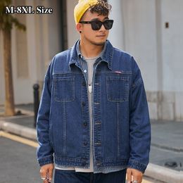 Men's Jackets Plus Size 8XL 6XL 5XL Autumn Black Blue Men's Denim Jacket Loose Fashion Streetwear Classic Casual Jeans Coats Oversize Clothes 230509