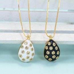 Pendant Necklaces EYIKA Trendy White Black Dripping Oil Enamel Water Drop Necklace Gold Plated Cubic Zirconia Jewellery Gift For Women Girls