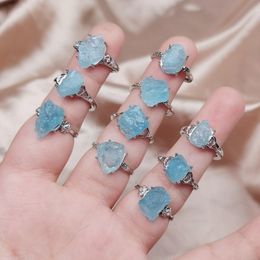 Wedding Rings 1pc Irregular Natural Stone Finger Ring Aquamarines Raw Mineral Blue Crystal Quartz Women Adjustable AnniversaryWedding