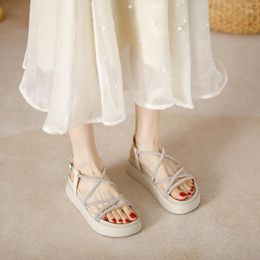 Sandals 32-40 Small Size Platform Women Shoes 2023 Open Toe Casual Rhinestone Wedges Roman For Female