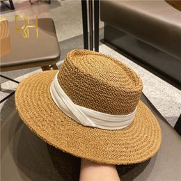 Stingy Brim Hats Summer Straw Fashion Casual Panama Beach Fedora Wide Breathable Sun For Women 230508