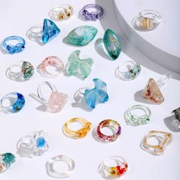 Band Rings Lost Lady INS Trendy Transparent Resin Rings for Women Summer Cute Shell Flower Heart Rings Wholesale Jewellery Girls Party Gifts Z0509