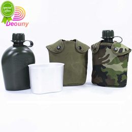 DEOUNY Plastic Army Flask Bottle Military Training Flask And Aluminium Lunch Box 3Pcs Outdoor Vintage Water Bottle 800ml