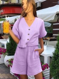 Women's Sleepwear Cotton Pyjamas For Women 2 Piece Sets Short Sleeve V Neck Female Home Suits With Shorts 2023 Spring Casual