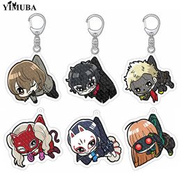 Keychains Q Version Anime Persona 5 Keychain Goro Akechi Anne Takamaki Makoto Niijima Futaba Sakura Söta figurer Key Chain Fans Collection J230426