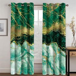 Curtain Luxurious Marble Abstract Art Pattern Gold Green 2 Pieces Thin Shading Window Curtains For Living Room Bedroom Home Decor Hook