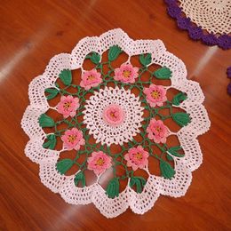 Table Mats 35CM Pink Cotton Placemat Cup Mug Kitchen Wedding Place Mat Cloth Lace Crochet Tea Coffee Doily Handmade Pad