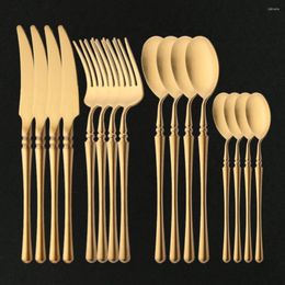 Flatware Sets 4/16Pcs Matte Gold 304 Stainless Steel Cutlery Set Vintage Knife Fork Teaspoon Dinnerware Patry Kitchen Silverware