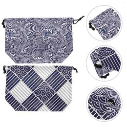 Dinnerware Sets 2 Pcs Bento Bag Women's Tote Handbags Drawstring Pouch Lightweight Japanese Lunch Cloth Storage Student