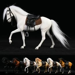 Action Toy Figures JXK 1 12 Ili Horses with Leather Harness Figure Animal Equidae Model Collector Scene Props Fit 6 Body Decor Kid 230508