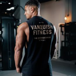 Mens Tank Tops Summer Cotton Round Neck Oversized Sleeveless TShirt Gym Sports Fitness Running Training Bodybuilding Top 230509