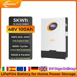 jsdsolar Powerwall 48V 100AH LiFePO4 Battery Max 15 Parallel 51.2V 5KW 6000+ Cycles APP Monitor Inverter Battery With CAN RS485