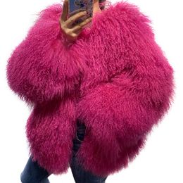 Raincoats Yoloagain More Colours Plus Size Mongolia Sheep Fur Jacket Women Winter Warm Curly Flurry Fur Coat Ladies