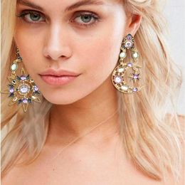 Dangle Earrings Greek Mismatch Sun Moon Star Austria Crystal Big Wicca Brincos Jewellery Orecchini Aretes