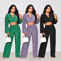 Ethnic Clothing 2 Two Piece Set Women African Clothes Dashiki Long Sleeves Mini Blouse Shirt And Pants Suit Elegant Office Pleated Sets For